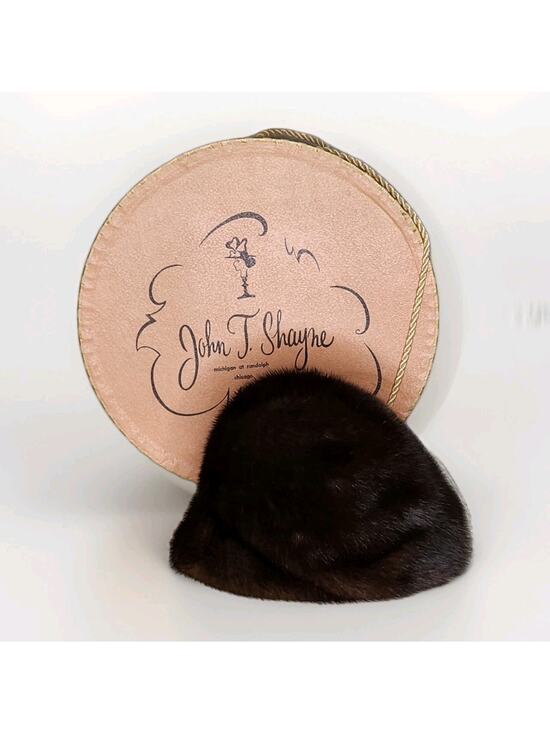 John T Shayne Chicago Mr R Vintage 50s 100% Real Mink Fur Hat w/ Box Brown XS main image 4